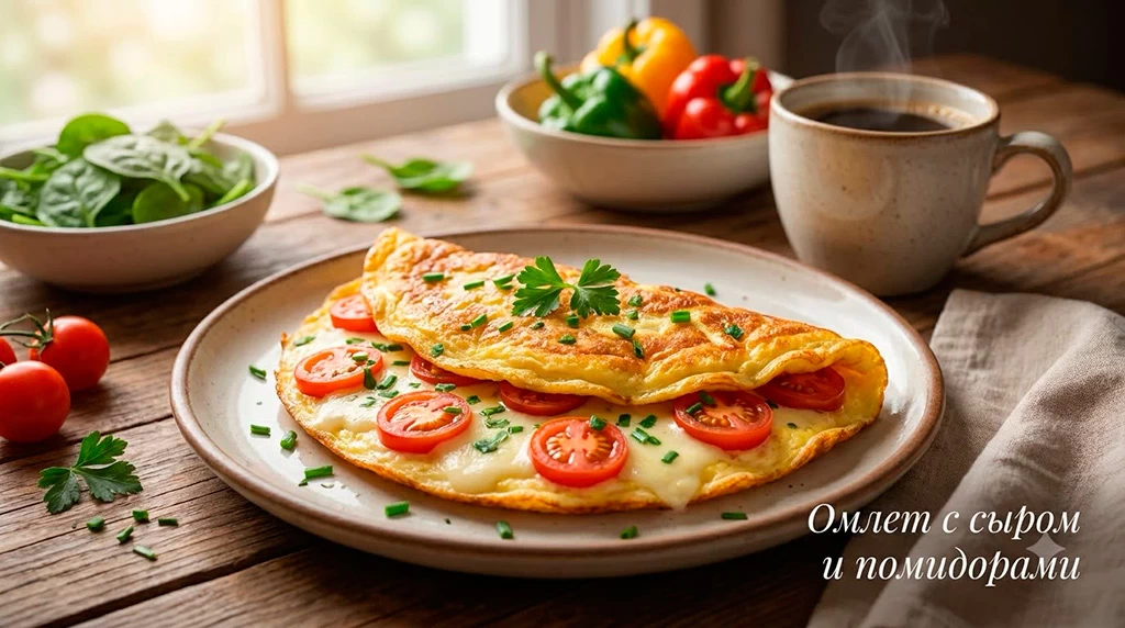 Омлет с сыром и помидорами