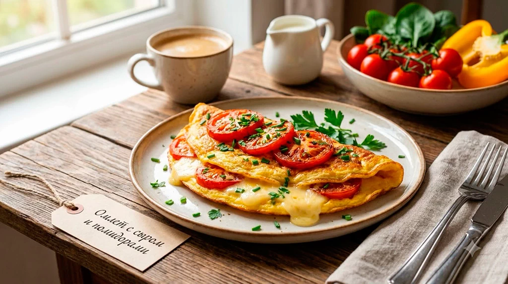 Омлет с сыром и помидорами