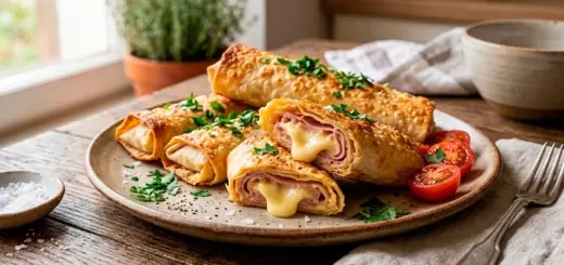 Горячие рулетики из лаваша с сыром и ветчиной